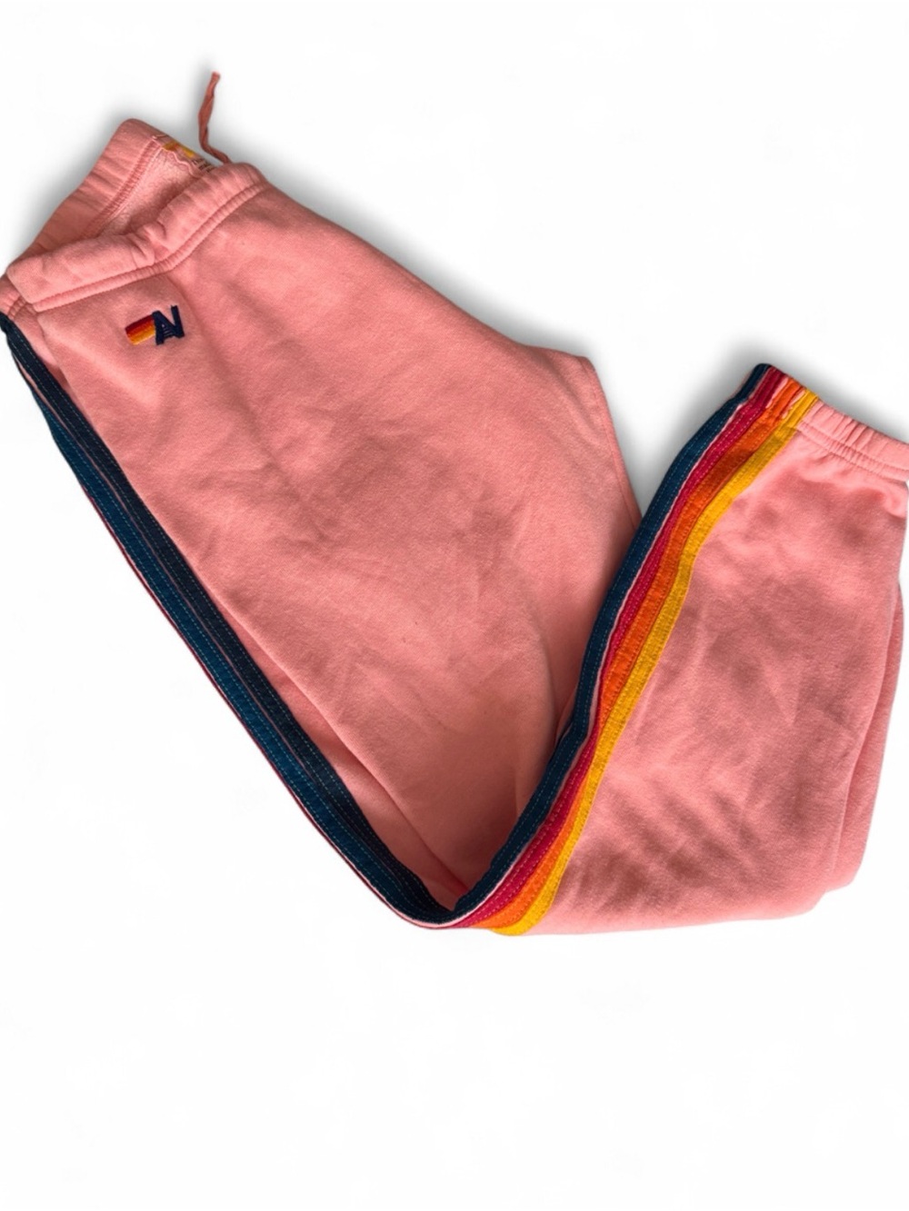 Aviator Nation 5 Stripe Sweatpants Pink Rainbow Joggers L